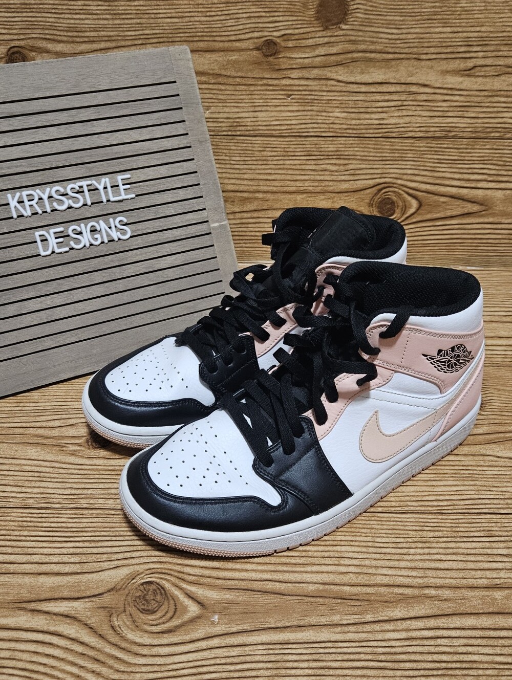 Nike Air Jordan (Air Force) 1 Mid Pink White Black, MENS 9/WOMENS 10.5
